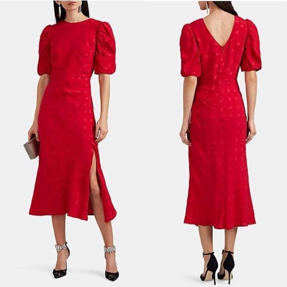 SALONI Dresses & Skirts - Saloni Women's Annie-B Dot-Jacquard Silk Midi-Dress - Red